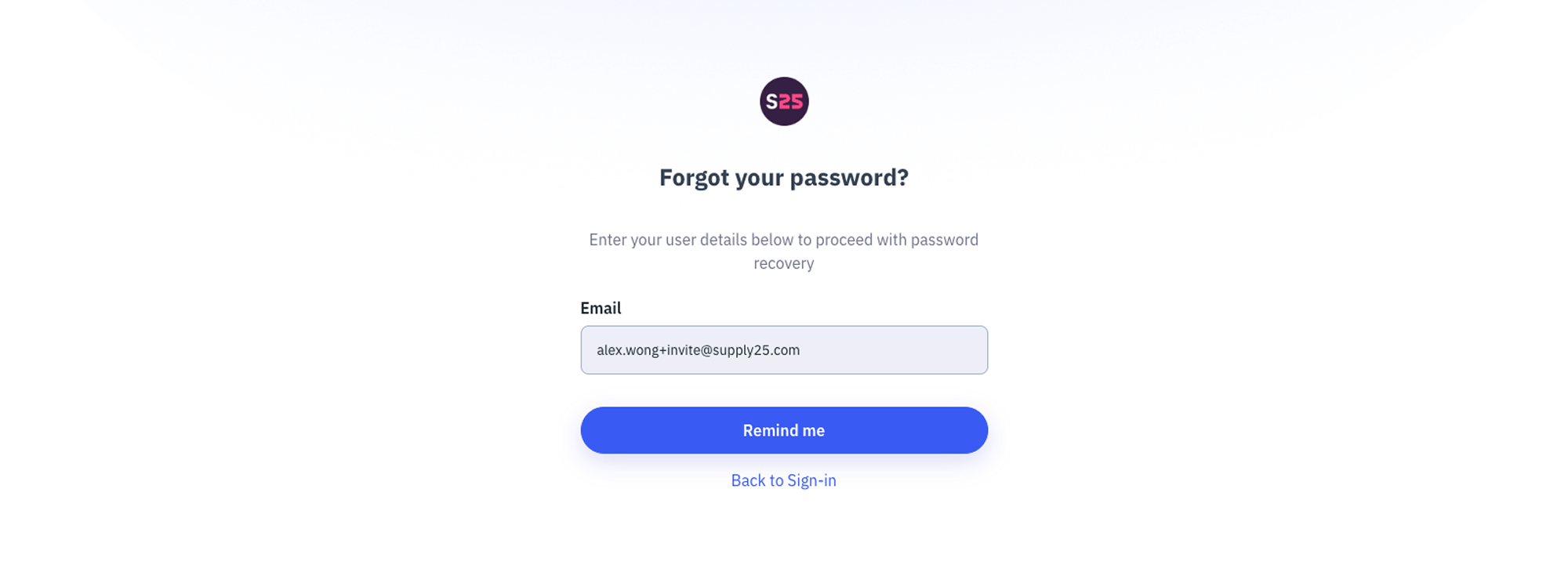 The forgot password page, with email input, and a Remind me button